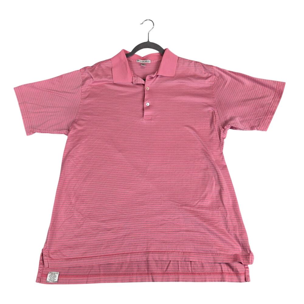 Peter Millar Men's 100% Cotton Golf Polo Shirt L Pink Striped Preppy Ivy League